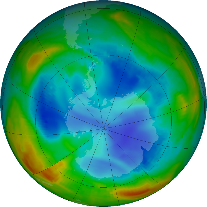 Antarctic ozone map for 29 July 1996